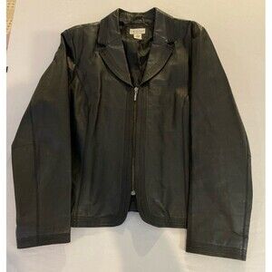 Kim Rogers Women’s Black Fitted 100% Leather Jacket Size Large Full Zip Pockets